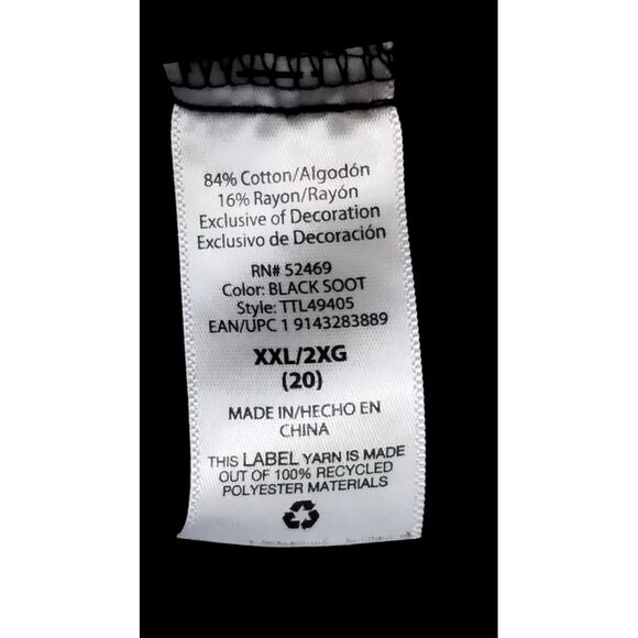 Time & Tru Black Top Size XXL (20) Square Neck Blouse Ruffled 3/4 Sleeves - Picture 7 of 7